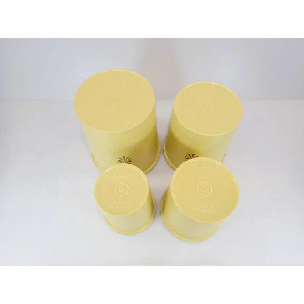 Vintage Tupperware Yellow Servalier Nesting Canister Set 4 Sunburst Starburst Li